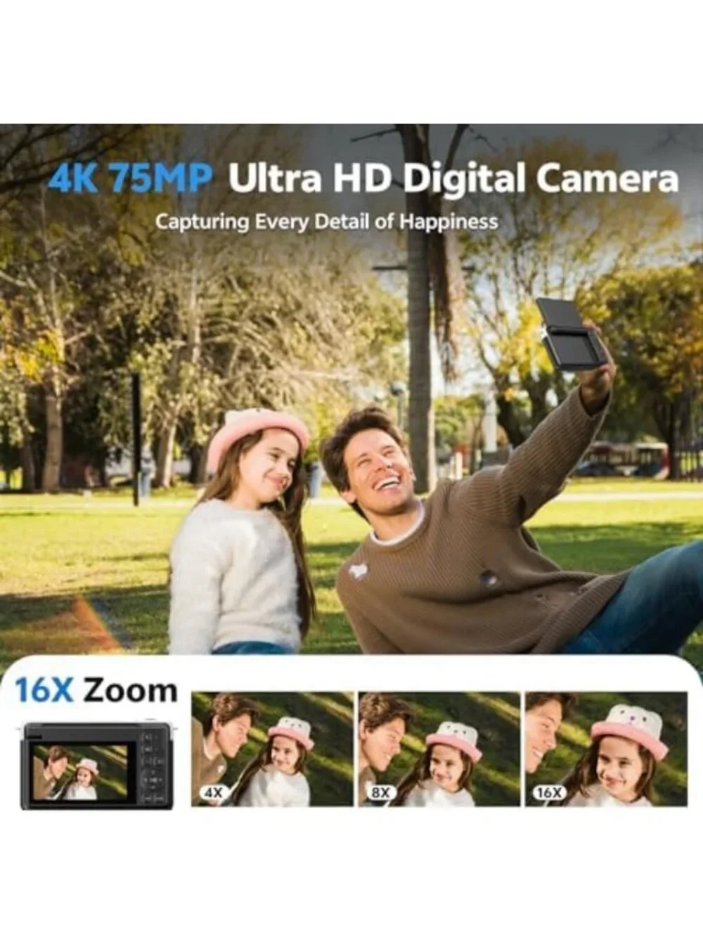 4K Vlogging Camera with 180° Flip Screen, Compact Digital Camera for YouTube